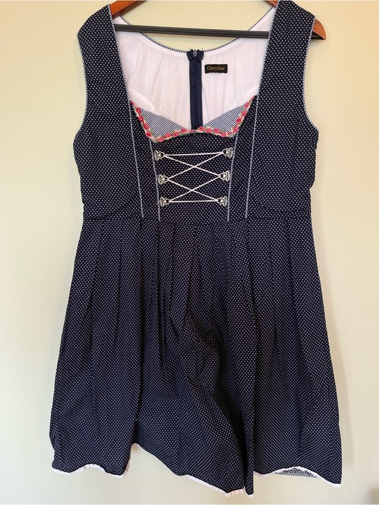 GloryStar Dresses & Skirts - Oktoberfest GloryStar Navy Blue Polka Dot Dirndl Dress L 12-14